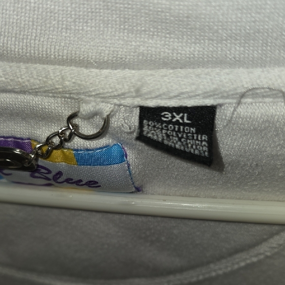 (J52) Men's White Zip-Up Sweater with Multicolor Stripes Plus Sz 3XL - Picture 3 of 5